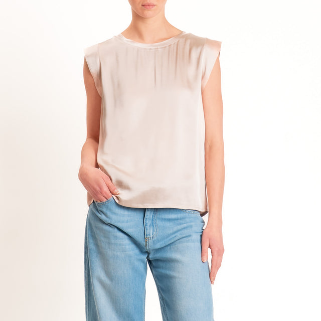 Motel-Blusa smanicata in satin viscosa elasticizzata - rose