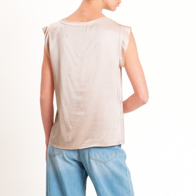 Motel-Blusa smanicata in satin viscosa elasticizzata - rose