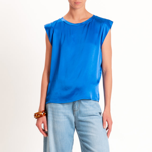 Motel-Blusa smanicata in satin viscosa elasticizzata - royal