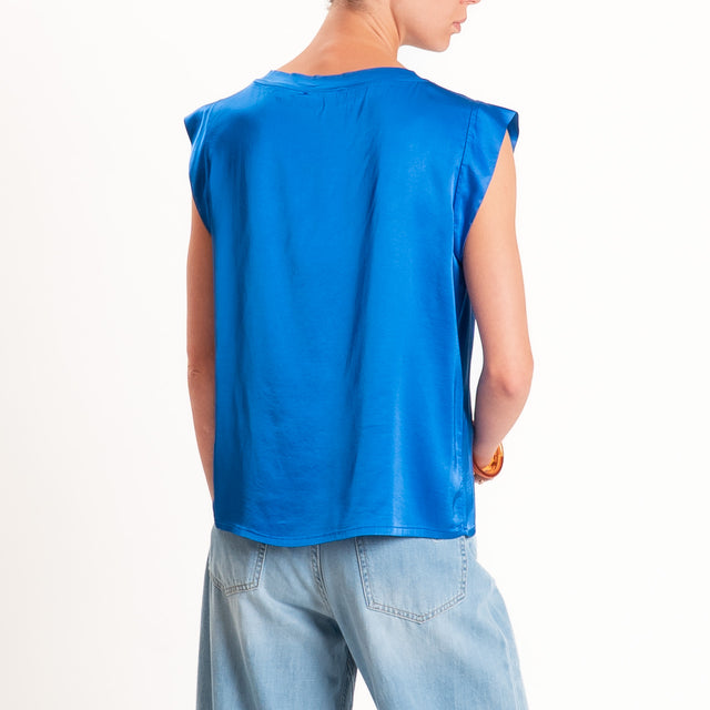 Motel-Blusa smanicata in satin viscosa elasticizzata - royal