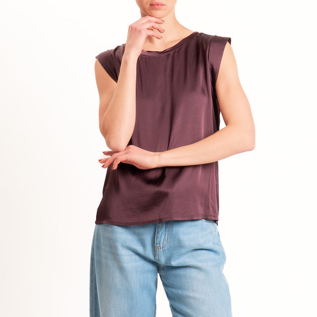 Motel-Blusa smanicata in satin viscosa elasticizza - burgundy
