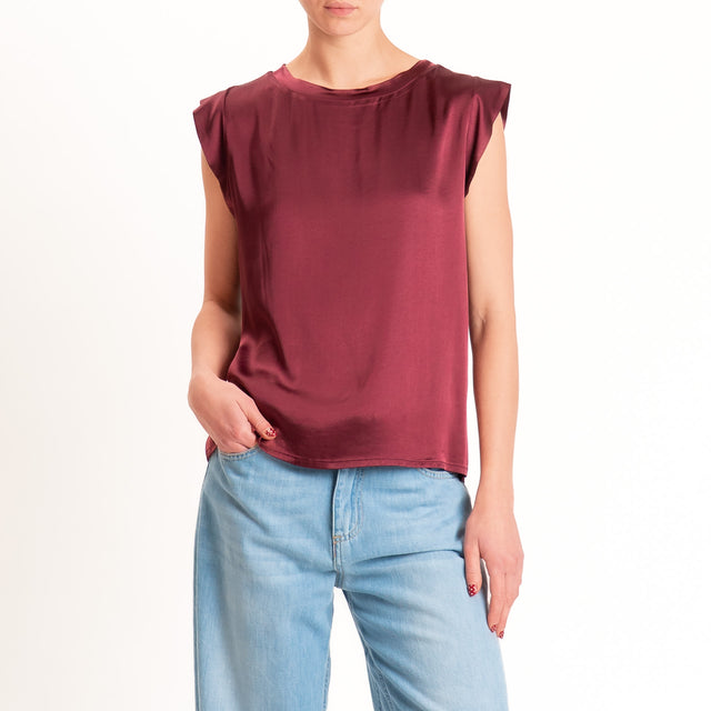 Motel-Blusa smanicata in satin viscosa elasticizzata - vino