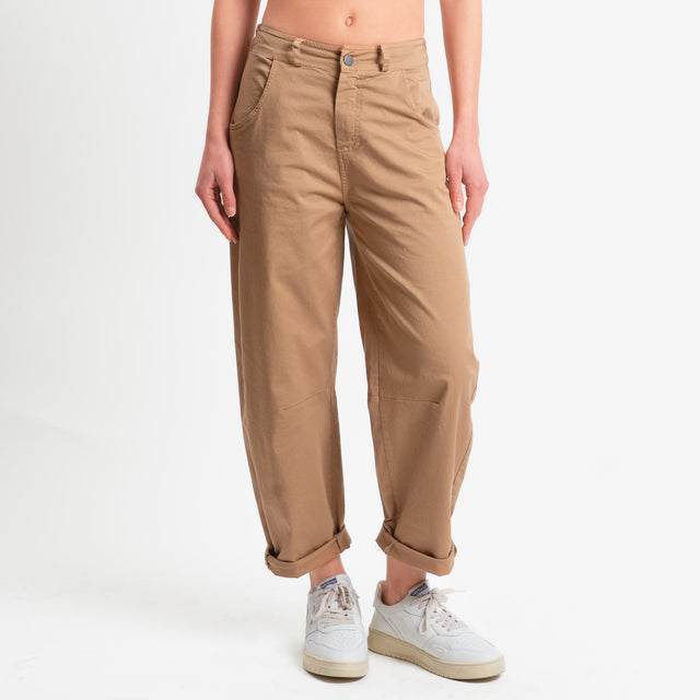 Motel-Pantalone barrel cotone elasticizzato - biscotto