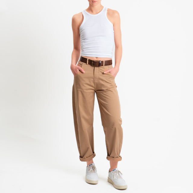 Motel-Pantalone barrel cotone elasticizzato - biscotto