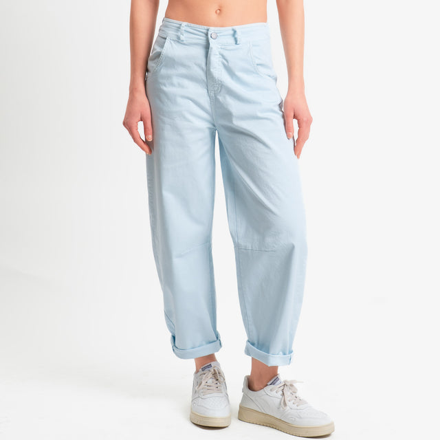 Motel-Pantalone barrel cotone elasticizzato - celeste