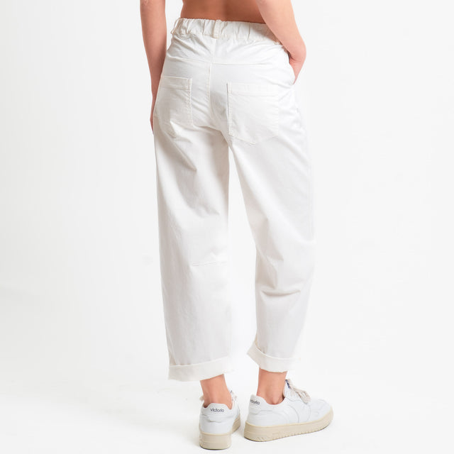 Motel-Pantalone barrel cotone elasticizzato - panna