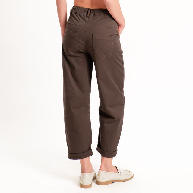 Motel-Pantalone barrel cotone elasticizzato - moro