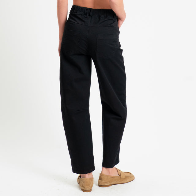 Motel-Pantalone barrel cotone elasticizzato - nero