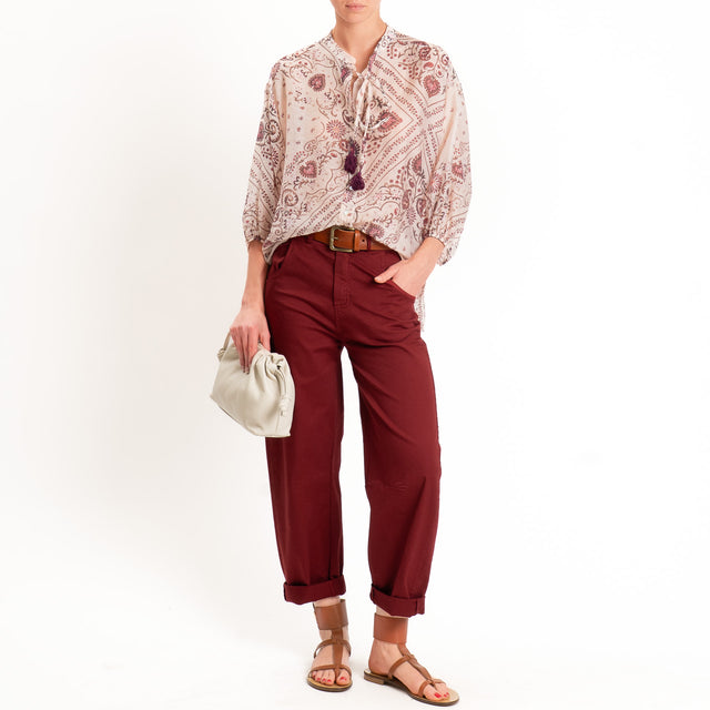 Motel-Pantalone barrel cotone elasticizzato - rosso