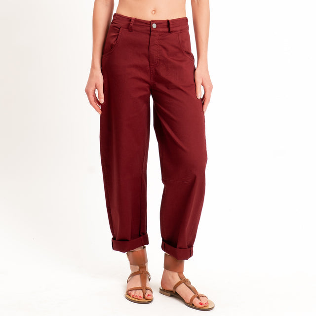 Motel-Pantalone barrel cotone elasticizzato - rosso