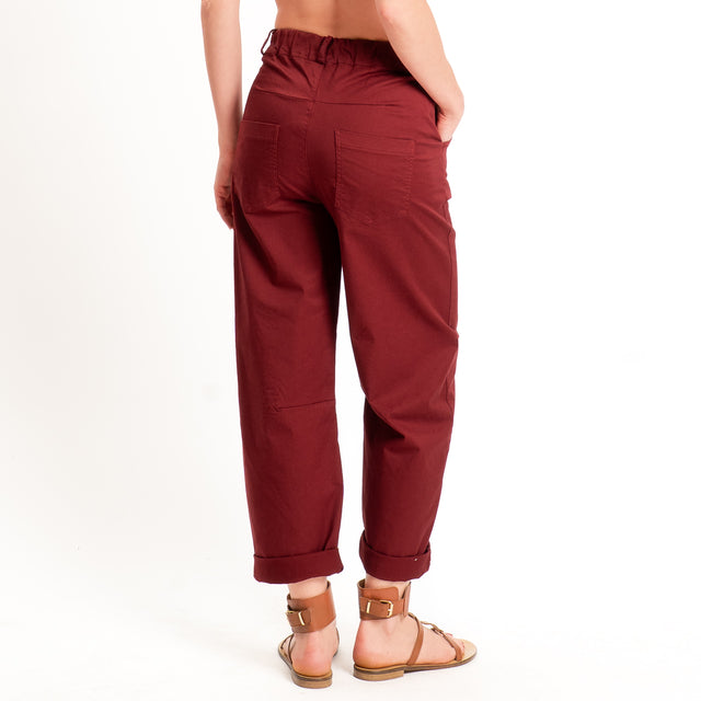 Motel-Pantalone barrel cotone elasticizzato - rosso