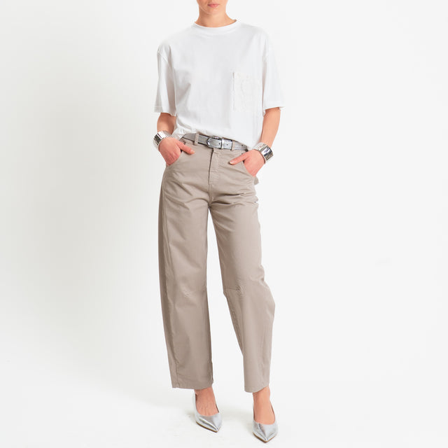 Motel-Pantalone barrel cotone elasticizzato - tortora