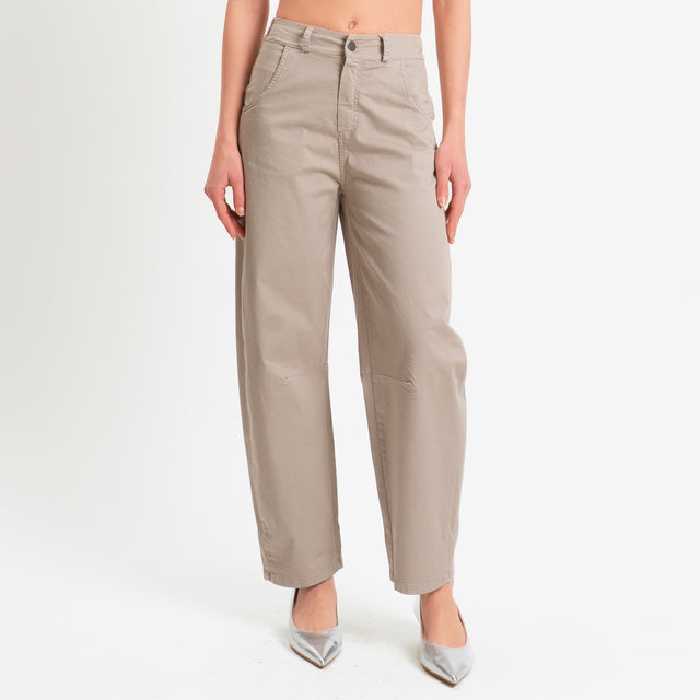 Motel-Pantalone barrel cotone elasticizzato - tortora