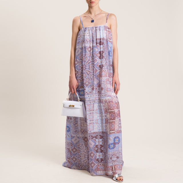 Vestido de muselina de lyocell con tirantes ajustables - azul claro/marrón oscuro/arena