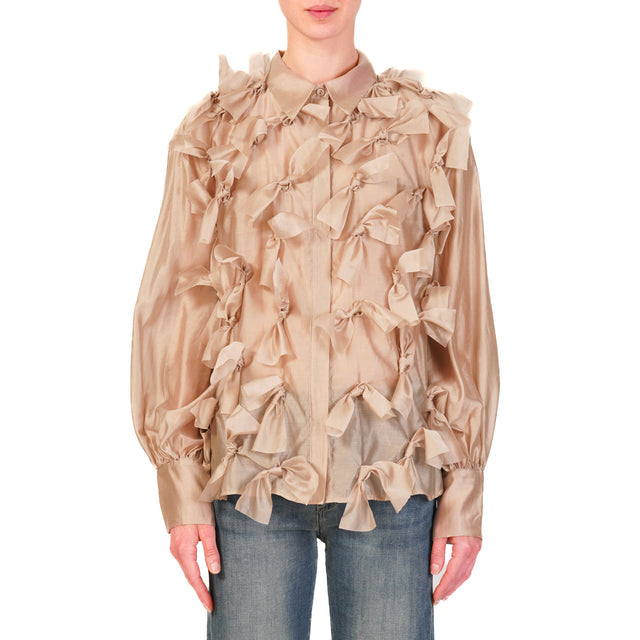 Motel-Camicia mussola con fiocchi - beige