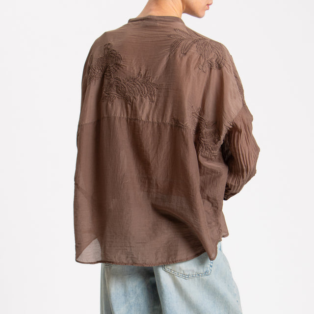 Motel-Camicia misto seta con ricami - moka