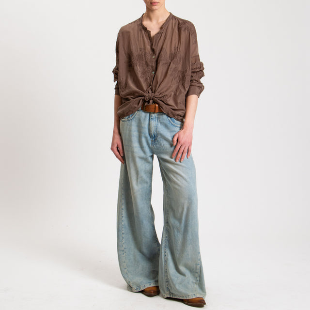 Motel-Camicia misto seta con ricami - moka