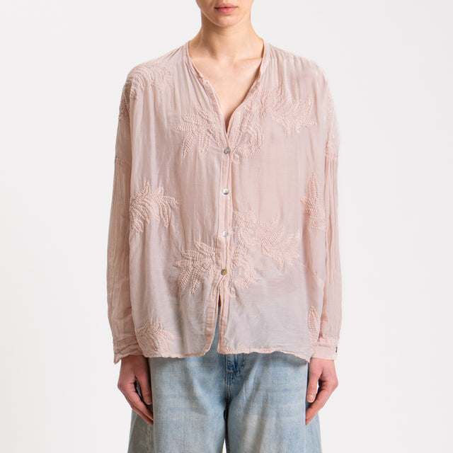 Motel-Camicia misto seta con ricami - cipria