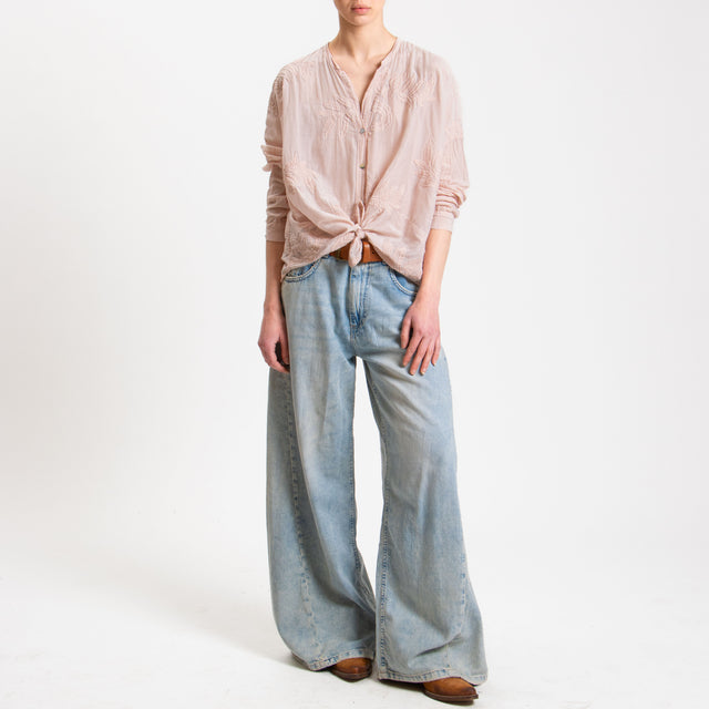 Motel-Camicia misto seta con ricami - cipria