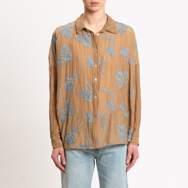 Motel-Camicia in mussola misto seta con ricami - mou