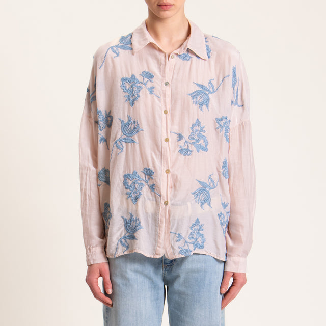 Motel-Camicia misto seta con ricami - cipria