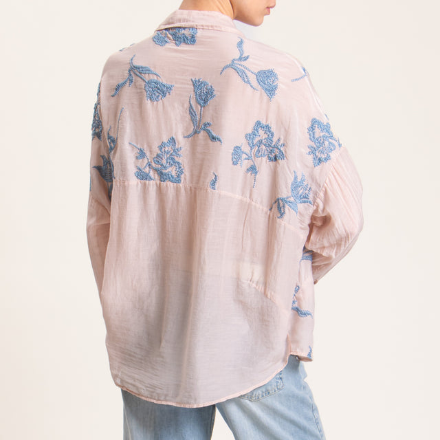 Motel-Camicia misto seta con ricami - cipria