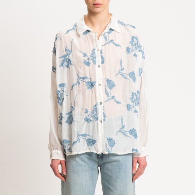 Motel-Camicia in mussola misto seta con ricami - latte