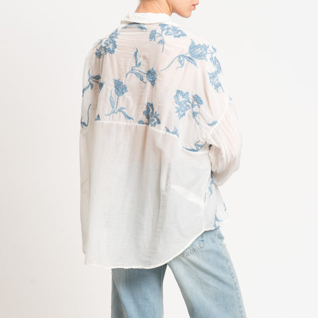 Motel-Camicia in mussola misto seta con ricami - latte