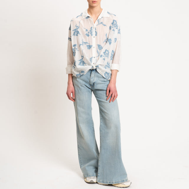 Motel-Camicia in mussola misto seta con ricami - latte