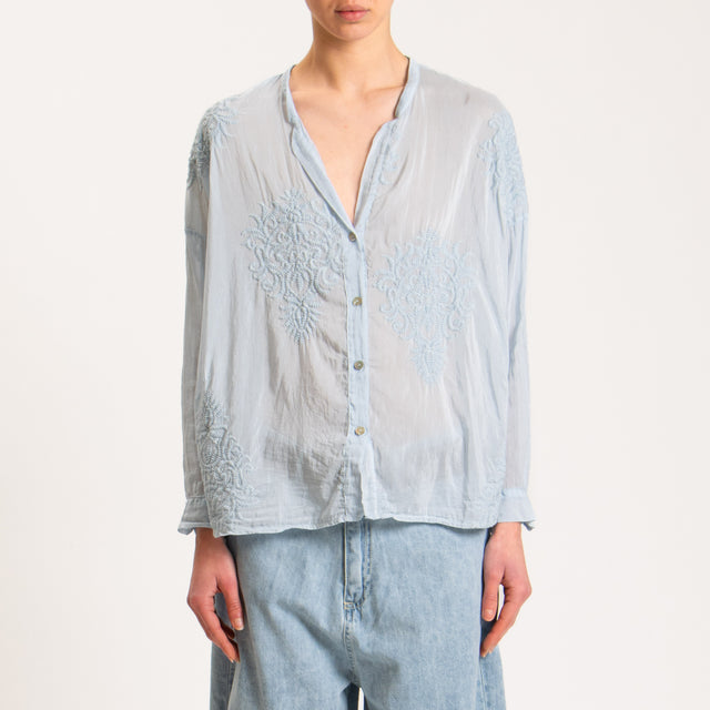 Motel-Camicia misto seta con ricami - cielo