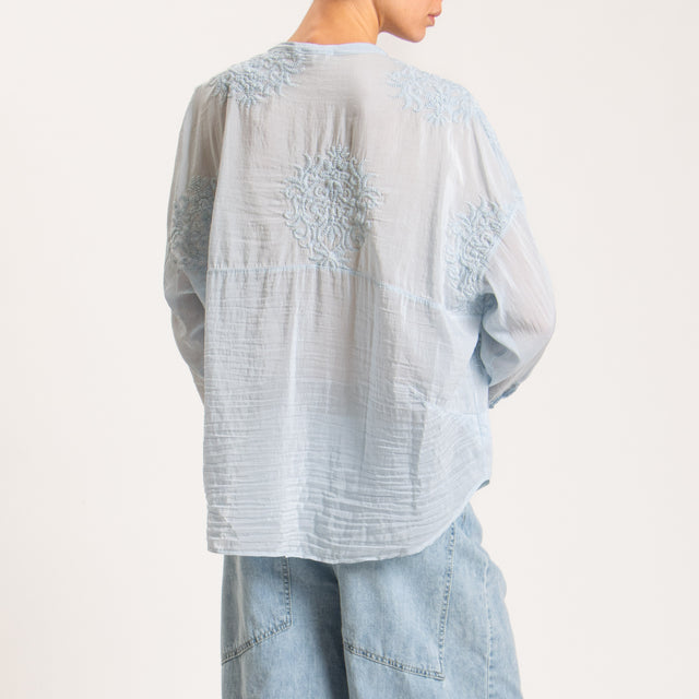 Motel-Camicia misto seta con ricami - cielo