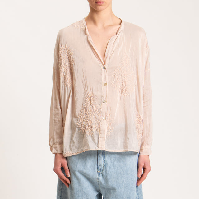 Motel-Camicia misto seta con ricami - cipria