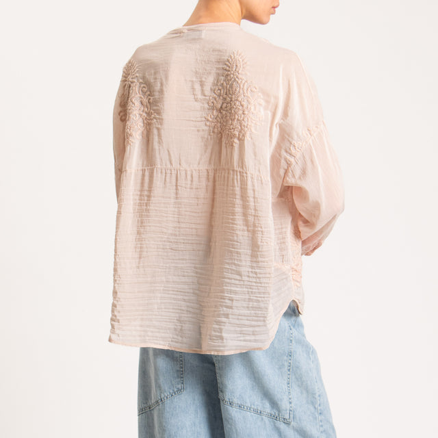 Motel-Camicia misto seta con ricami - cipria