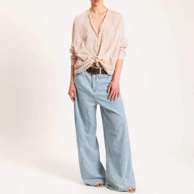 Motel-Camicia misto seta con ricami - cipria