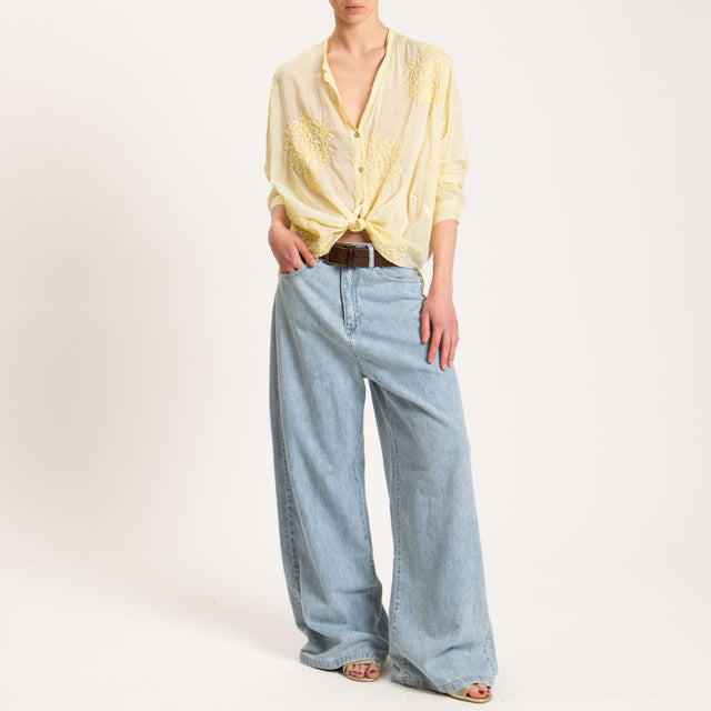 Motel-Camicia misto seta con ricami - giallo