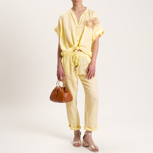 Motel-Camicia in lino mezza manica con spilla - giallo