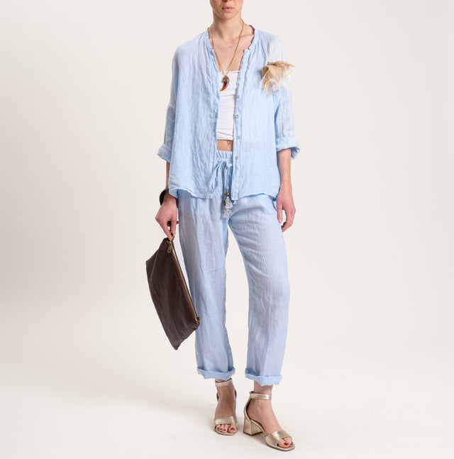 Motel-Camicia in lino con spilla - cielo