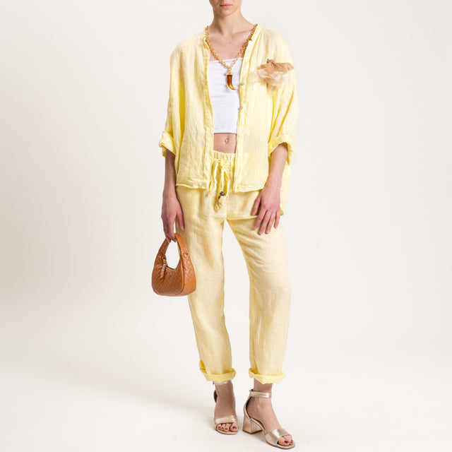 Motel-Camicia in lino con spilla - giallo
