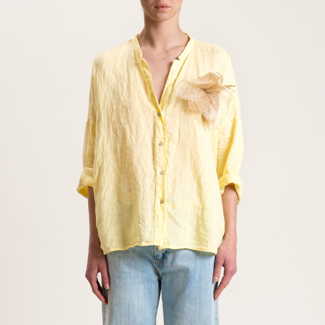 Motel-Camicia in lino con spilla - giallo