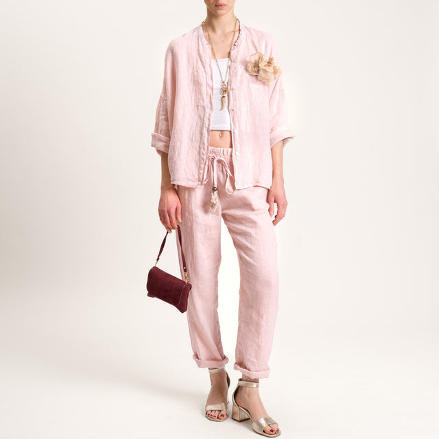 Motel-Camicia in lino con spilla - cipria