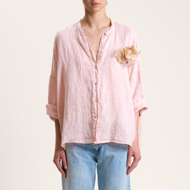 Motel-Camicia in lino con spilla - cipria
