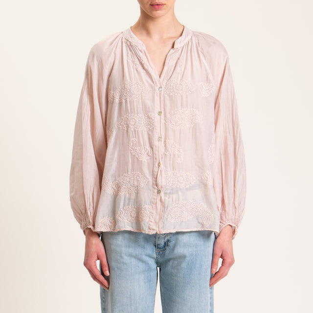 Motel-Camicia mussola con ricami - cipria