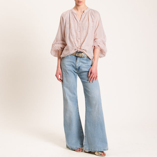 Motel-Camicia mussola con ricami - cipria