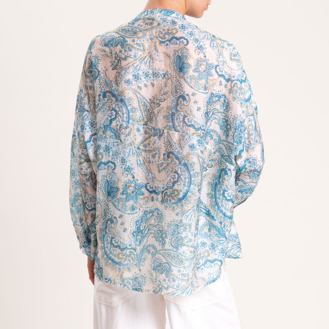 Motel-Camicia mussola fantasia - sand/acqua
