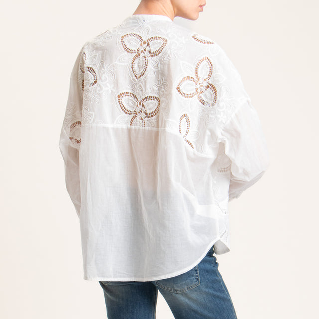 Motel-Camicia mussola pizzo macramè - bianco