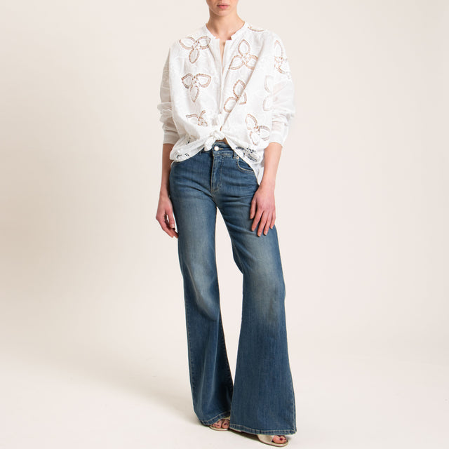 Motel-Camicia mussola pizzo macramè - bianco