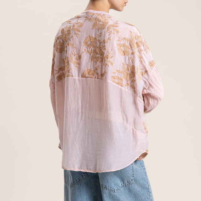Motel-Camicia mussola MISTO SETA con ricami - cipria
