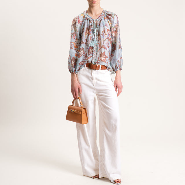 Motel-Blusa mussola lyocell fantasia floreale - acqua/cacao/burro