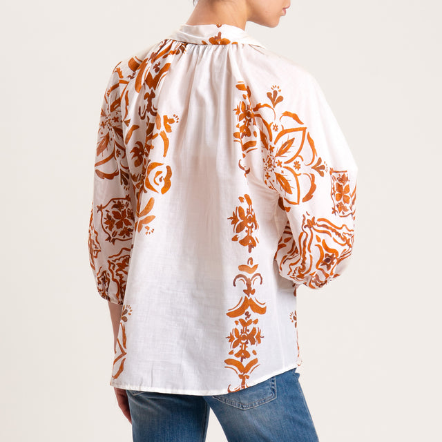Motel-Camicia mussola fantasia - burro/rust