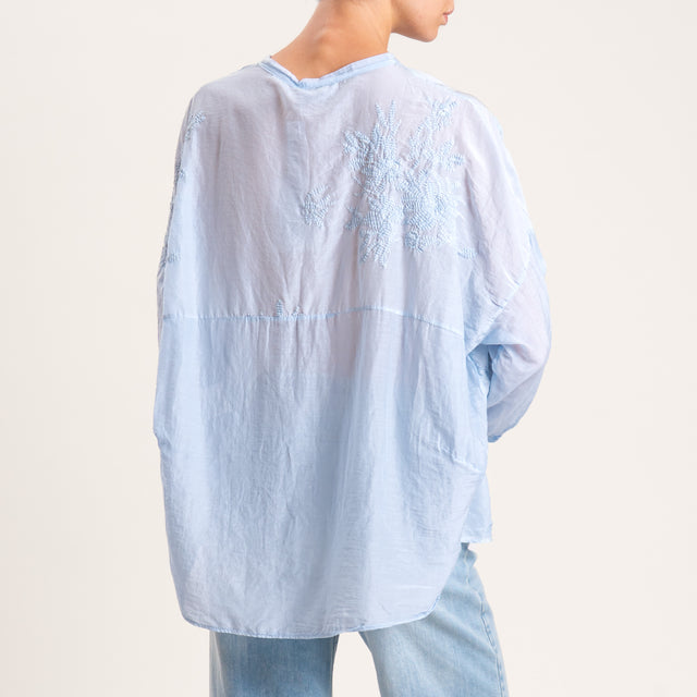 Motel-Camicia mussola con ricami - cielo